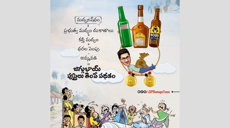 A new formula invented by "Jaggubhai" to play pranks on deaths of spouses of AP women on the pretext of alcohol prohibition